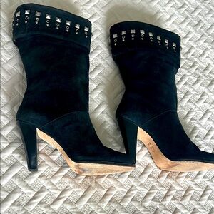 Michael, Michael Kors, Sz 8.5 black suede, rivets, roll down, high heeled boots